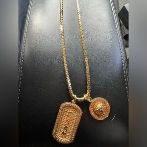 Versace chain, dog tag and medusa head